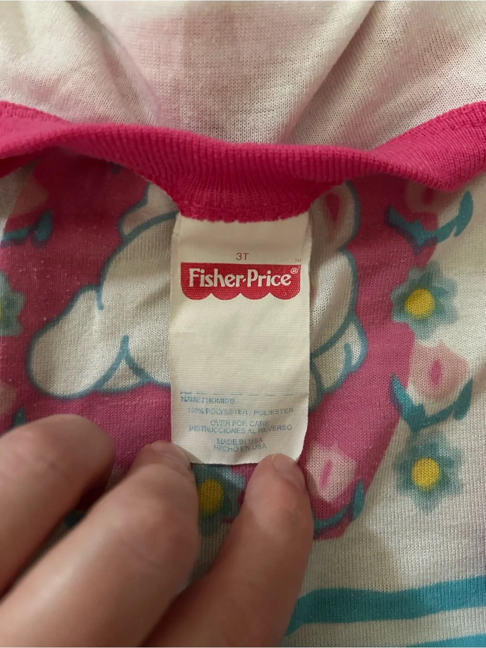 Vintage Fisher-Price Bunny Pajama Set Girls 3T Patchwork Pink USA Toddler 2 Pc